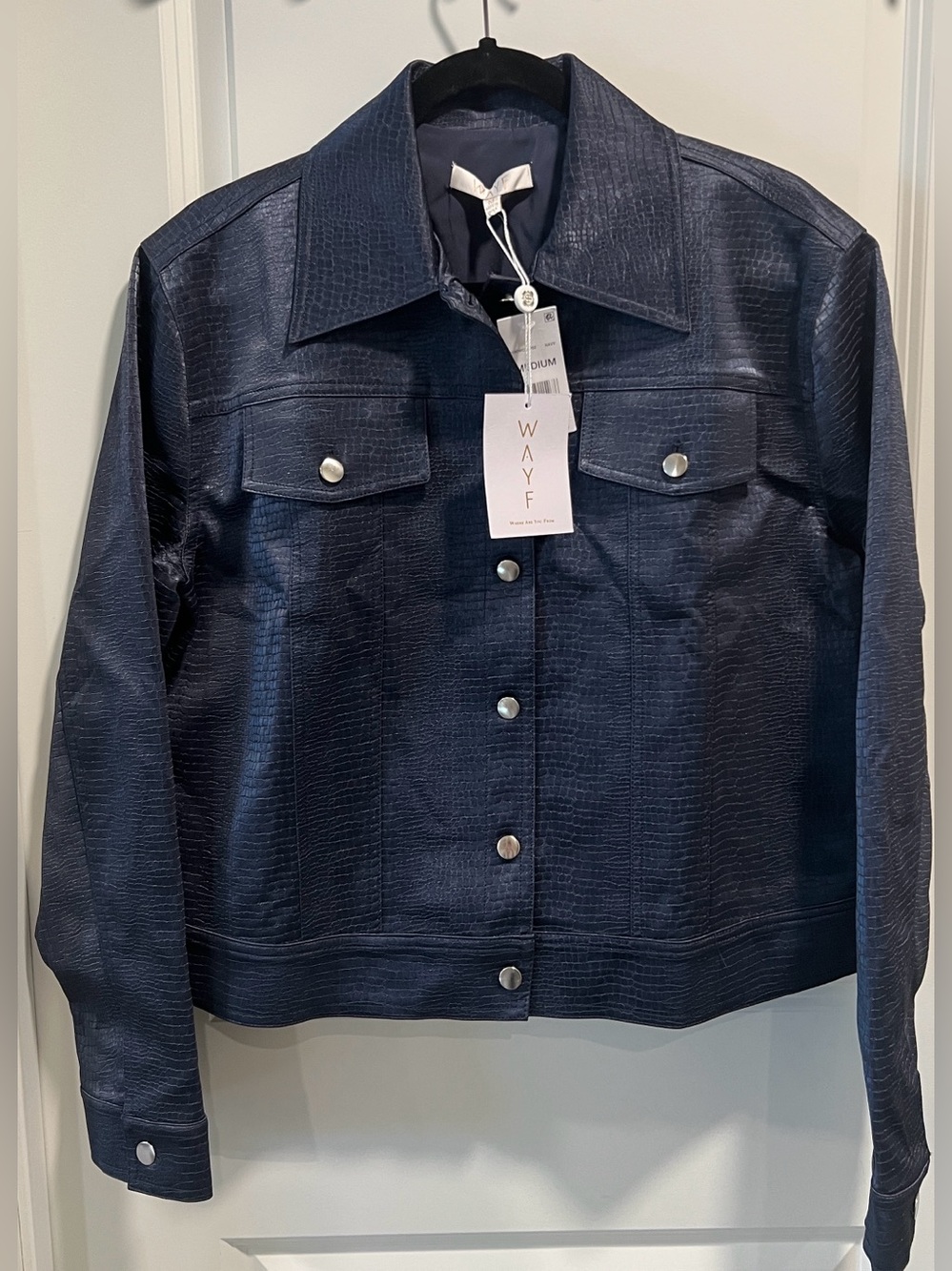 Wayf Women’s Navy Textured Button-Front Jacket Size M
